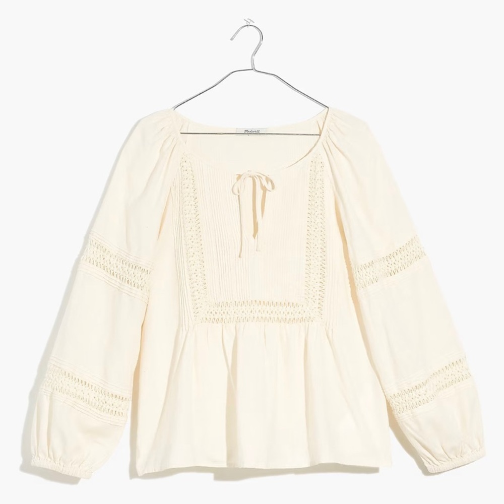 ✨SOLD✨ Madewell Plus Linen-Blend Pintuck Peasant Top, 2X - Picture 2 of 8